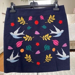 Boden Woodland Folk Embroidered Fun Skirt with Hearts Birds and Flowers 8